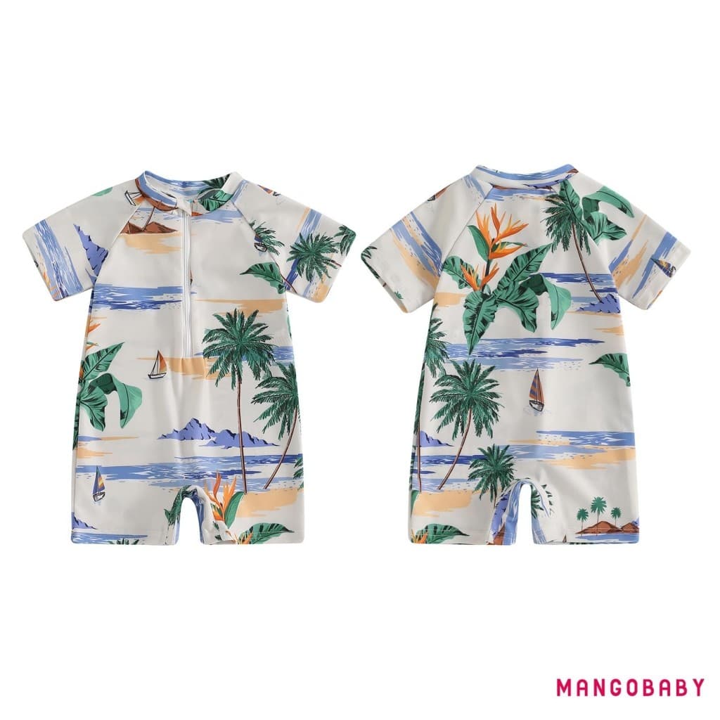 - ชุดว่ายน้ําเด็กผู้หญิง Shark พิมพ์แขนสั้น Mock คอ Zip Up Rash Guard ชุดว่ายน้ํา รูปที่ 5