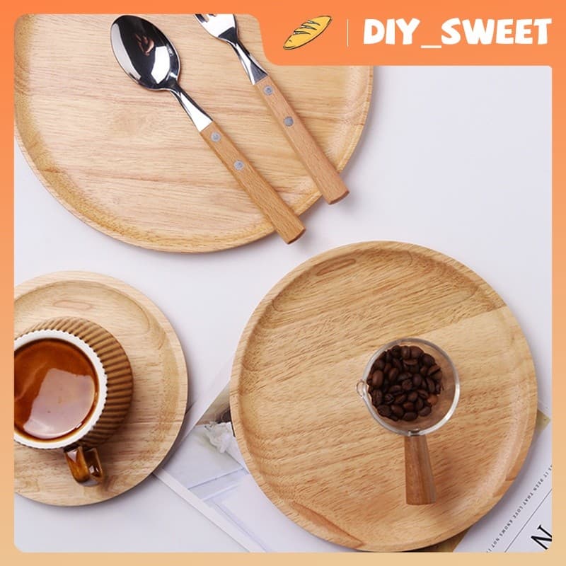 DIY_SWEET ถาดไม้สไตล์ญี่ปุ่น ถาดอาหารไม้โอ๊ค ถาดขนมปัง ถาดชาไม้โรงแรม ถาดผลไม้กลม รูปที่ 1