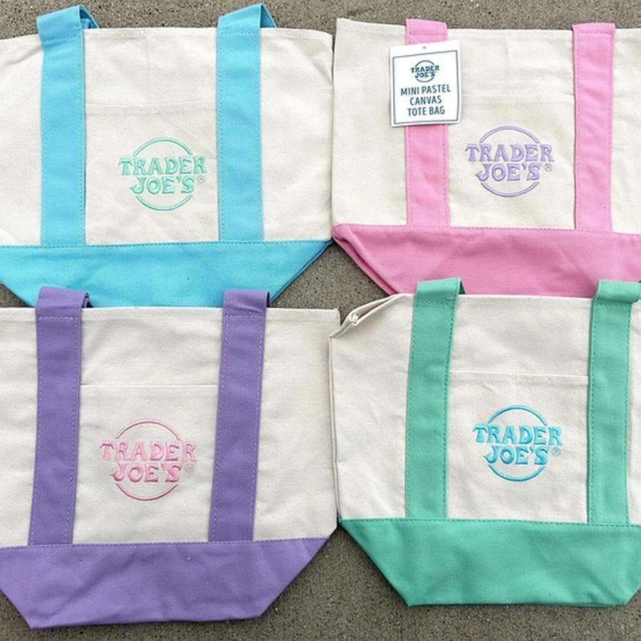 Trader Joes Mini Pastel Canvas Tote Bags Small Pastel Colored Canvas Bag Fashion Shopping Pouch รูปที่ 7