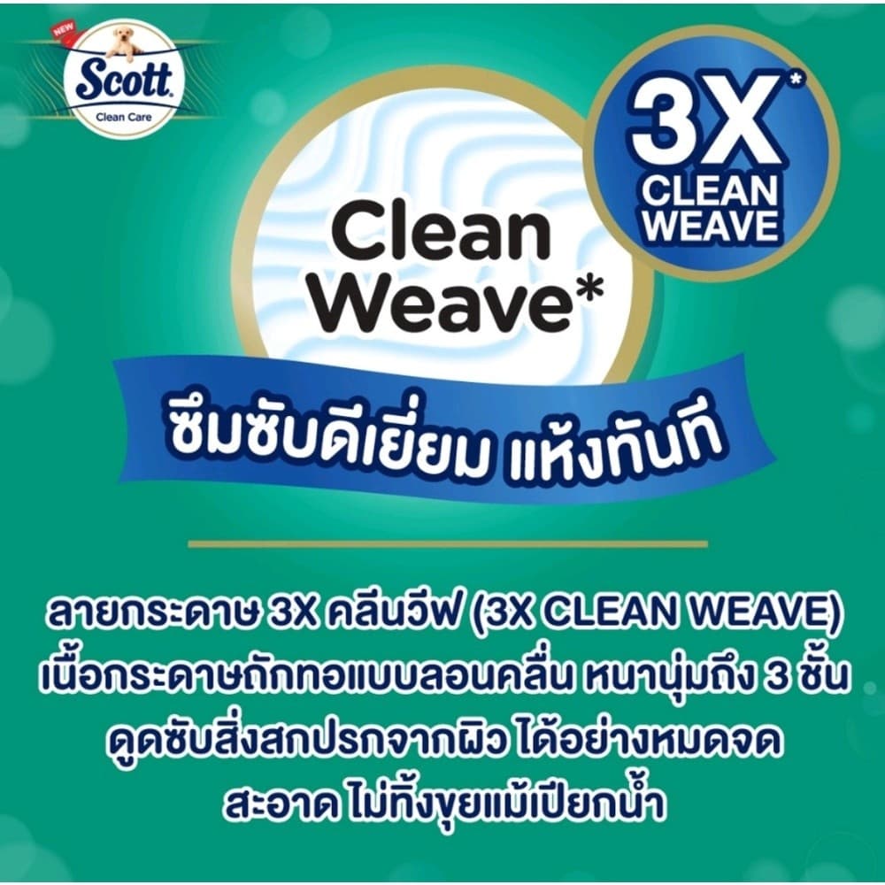 GlobalHouse SCOTT กระดาษชำระม้วนเล็ก 3 ชั้น 6ม้วน/แพ็ค รุ่น คลีนแคร์ สีเขียว สินค้าของแท้คุณภาพดี รูปที่ 3