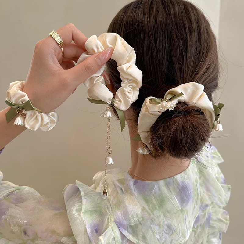 แฟชั่น Lily of The Valley ดอกไม้เชือกผมผูกผมยางรัดหัวเชือก Scrunchies รูปที่ 1