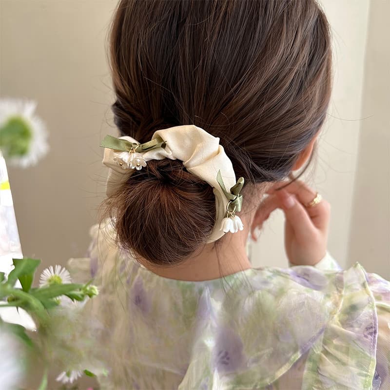 แฟชั่น Lily of The Valley ดอกไม้เชือกผมผูกผมยางรัดหัวเชือก Scrunchies รูปที่ 3