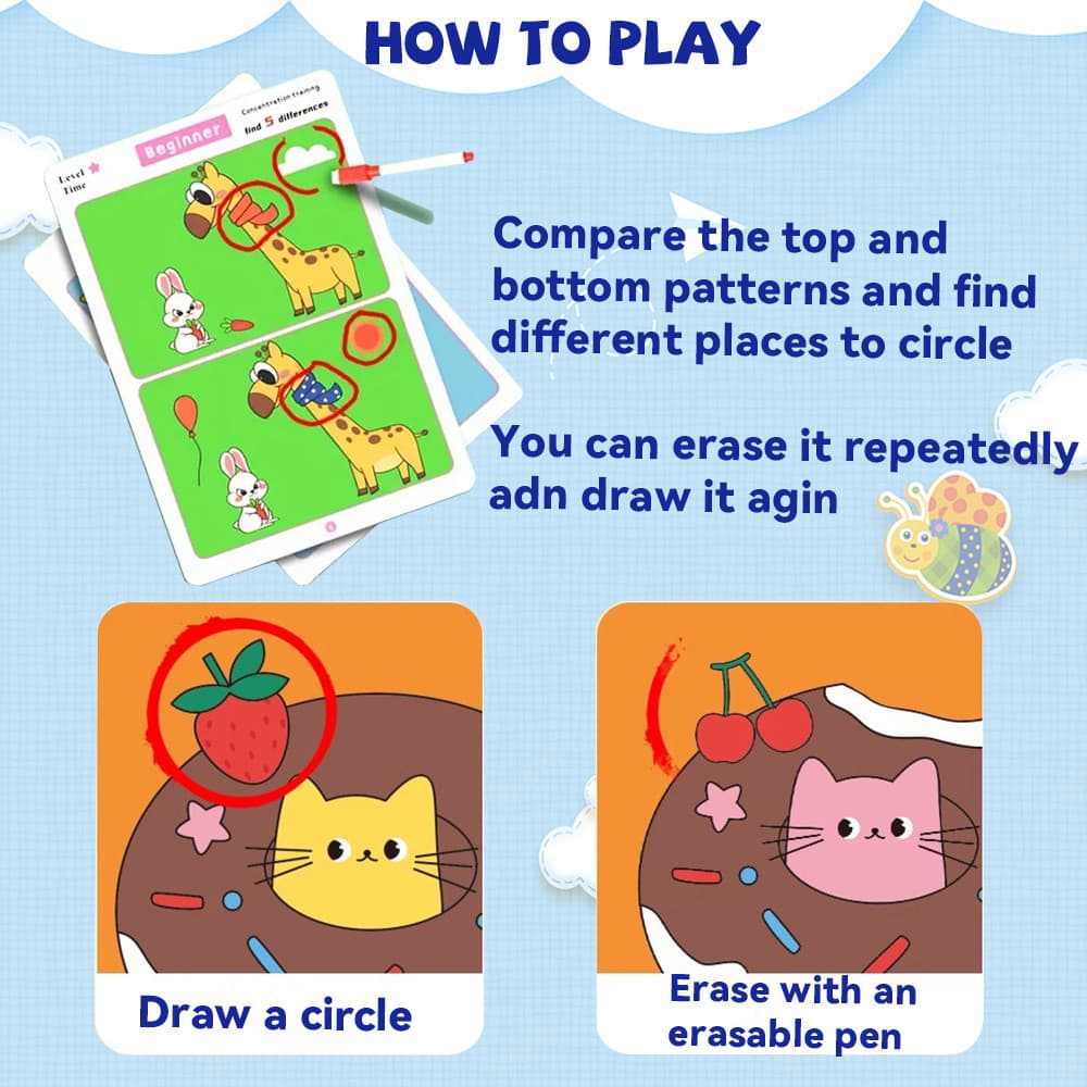 GeeToy เกมไพ่หาความแตกต่าง ของเล่นปริศนาฝึกสมาธิและพัฒนาสติปัญญาสำหรับเด็ก สามารถลบได้ รูปที่ 4