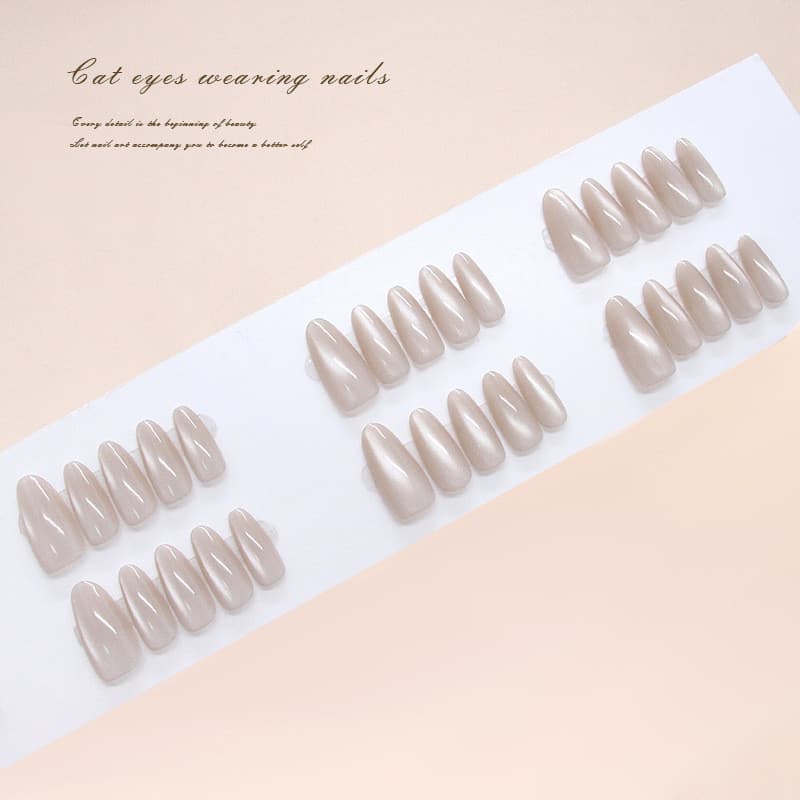 สีน้ําตาลอ่อนเล็บปลอมบรรยากาศรู้สึกแมวตาเล็บแพทช์สีขาวทุกการแข่งขันสวมใส่เล็บแพทช์ยุโรปอเมริกัน อิน สไตล์ รูปที่ 4