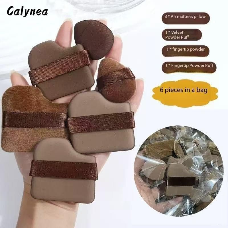 CALYNEA 6 ชิ้นในถุง พัฟช็อกโกแลต พัฟกำมะหยี่ พัฟขนาดมินิ ไม่กินแป้ง นุ่มพิเศษ รูปที่ 1