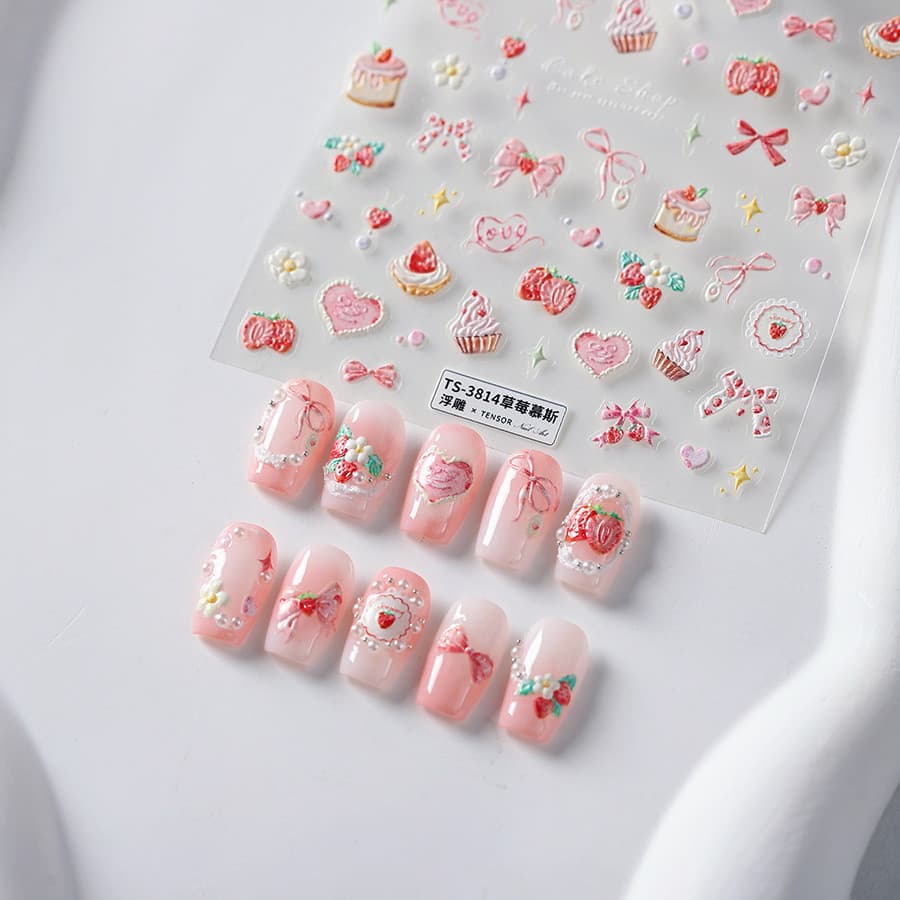 magico Moji Tietsu Cartoon Relief Finger Sticker Pro Frosted Thin Shore Sticker TS-3814 Strawberry Mousse รูปที่ 2
