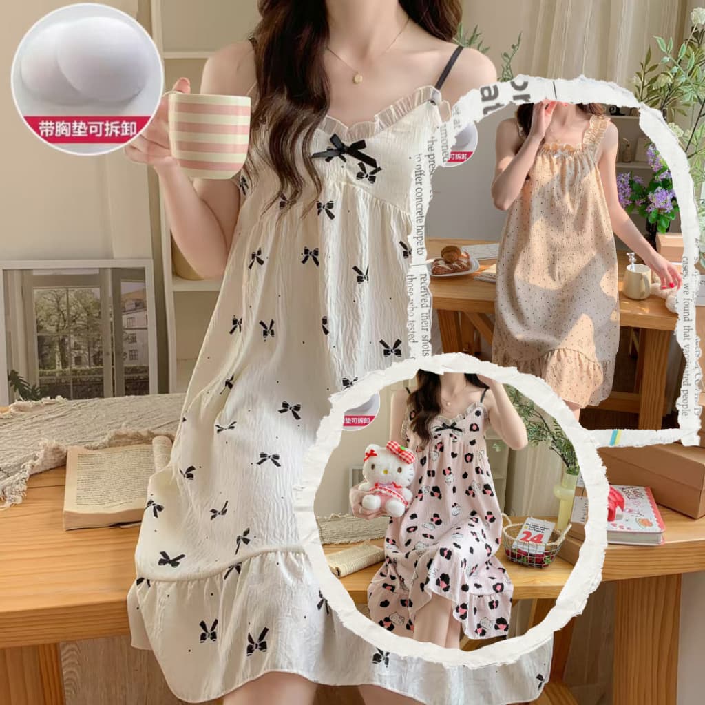 056 E ชุดนอนกระโปรงแถมฟองน้ำมีแบบสายเดี่ยวและเสื้อกล้าม ชุดกระโปรงลายน่ารักลายการ์ตูนใส่สบายมาก สินค้า จาก กทม รูปที่ 5