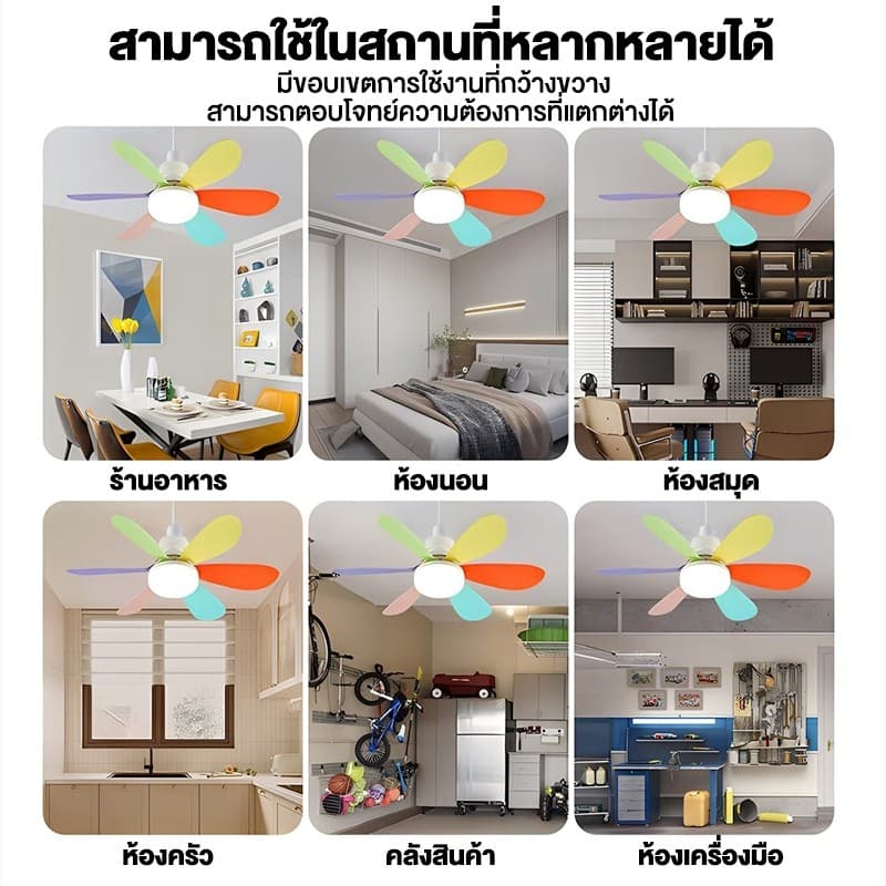 ส่งจากไทย E27 พัดลมโคมไฟ ไฟเพดาน LED 40W หลอดไฟกลม LED Bulb Light พัดลมติดเพดาน รูปที่ 6