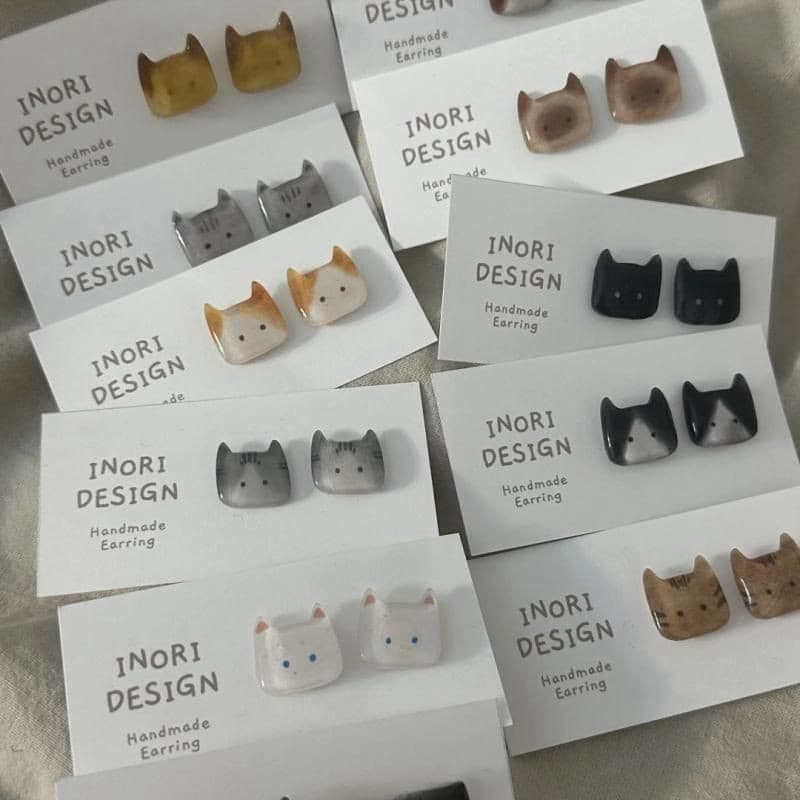 6 คู่/ญี่ปุ่นน่ารักต่างหูหัวลูกแมว Sweet Niche All-Match ต่างหูนักเรียนเฉพาะ ins รูปที่ 6