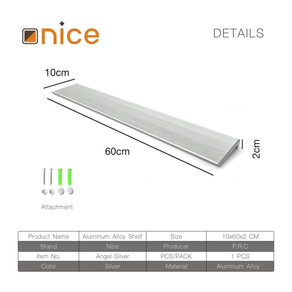 GlobalHouse Nice ชั้นวางของติดผนังอลูมิเนียม รุ่น Angel-Silver ขนาด 10x60x2 ซม. สีเงิน สินค้าของแท้คุณภาพดี รูปที่ 5