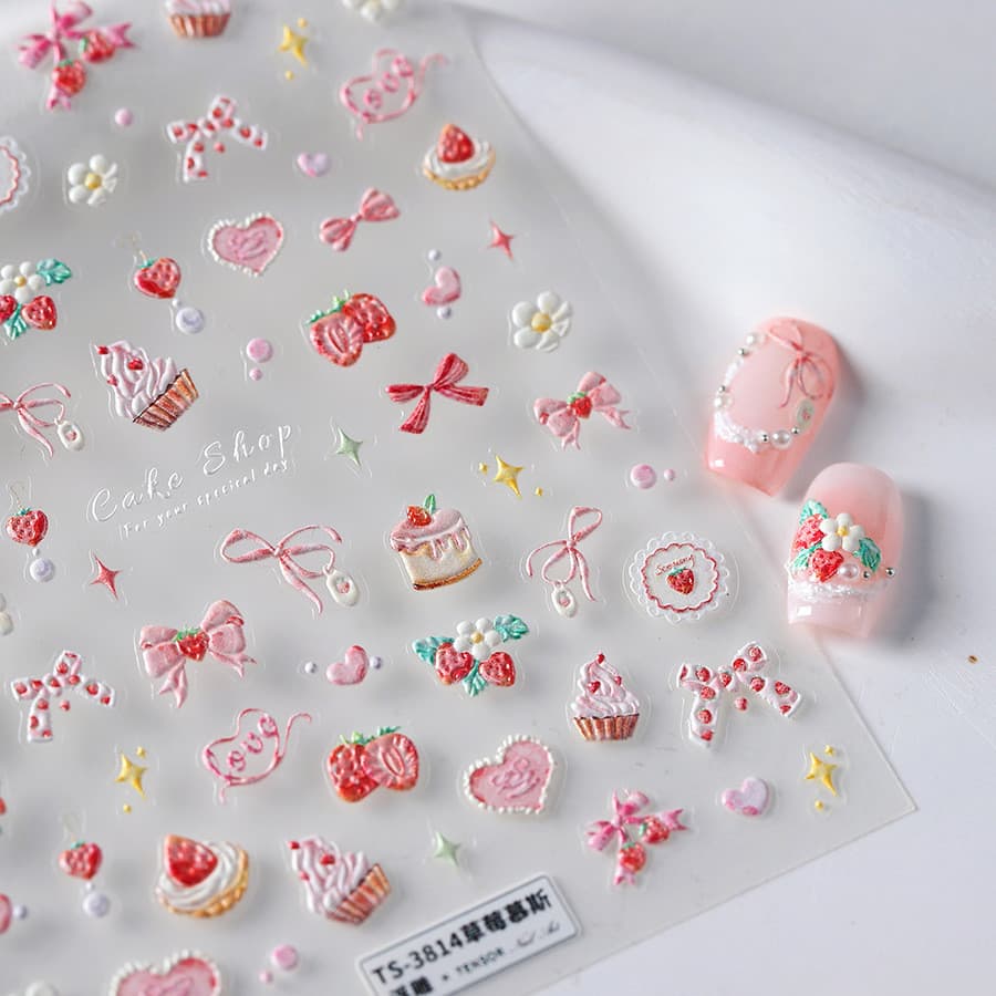 magico Moji Tietsu Cartoon Relief Finger Sticker Pro Frosted Thin Shore Sticker TS-3814 Strawberry Mousse รูปที่ 3