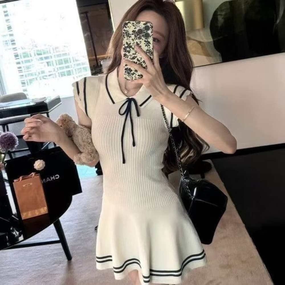 Veewink จากกทม เดรสผ้าลัคชู เสื้อผ้าผู้หญิง เดรสสีขาว กระโปรงทรงสลิม ทรงสวย รอบเอว 21.1-27.3 นิ้ว รูปที่ 5
