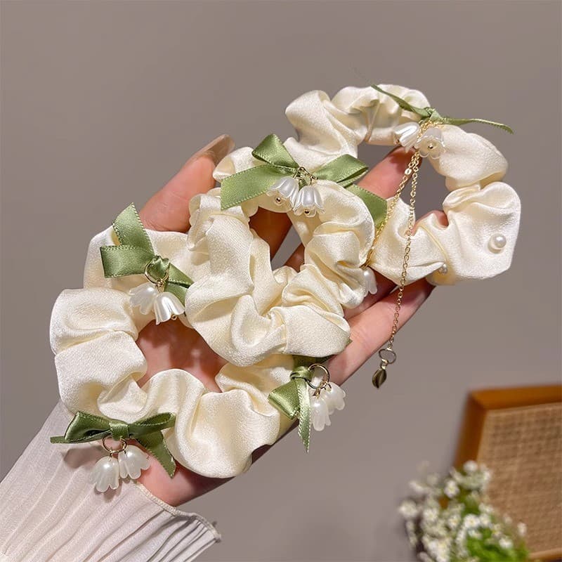 แฟชั่น Lily of The Valley ดอกไม้เชือกผมผูกผมยางรัดหัวเชือก Scrunchies รูปที่ 6