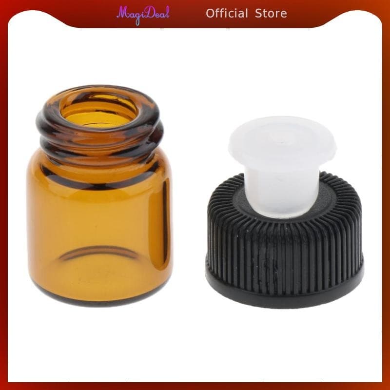 MagiDeal ขวดแก้วสีเหลืองอําพัน 100 ชิ้นพร้อมเครื่องลดออกซิเจนน้ํามันหอมระเหยขนาดเล็ก Vials 1ml รูปที่ 8