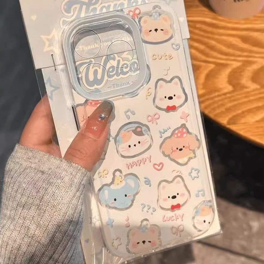 Poppaน่ารักลูกแมวลูกสุนัขเข้ากันได้เคสไอโฟน 11 17 15 Pro Max 14 12 13 Pro Max XR X Max 7 16 14 8 Plus การ์ตูนช้างหมีเคส รูปที่ 1