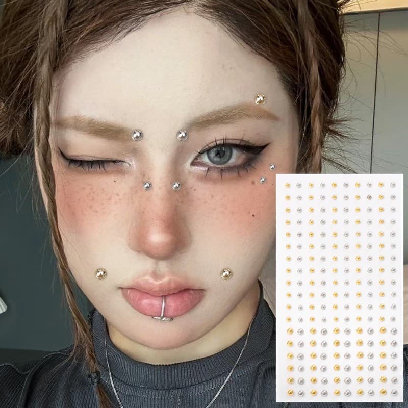 เงินจมูกปลอมเจาะสติกเกอร์ไม่เจาะใบหน้า Jewellery Self กาว Rhinestones สําหรับริมฝีปากตา Body ส่วนบุคคลตกแต่ง รูปที่ 7