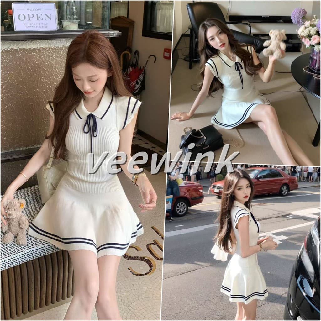 Veewink จากกทม เดรสผ้าลัคชู เสื้อผ้าผู้หญิง เดรสสีขาว กระโปรงทรงสลิม ทรงสวย รอบเอว 21.1-27.3 นิ้ว รูปที่ 1