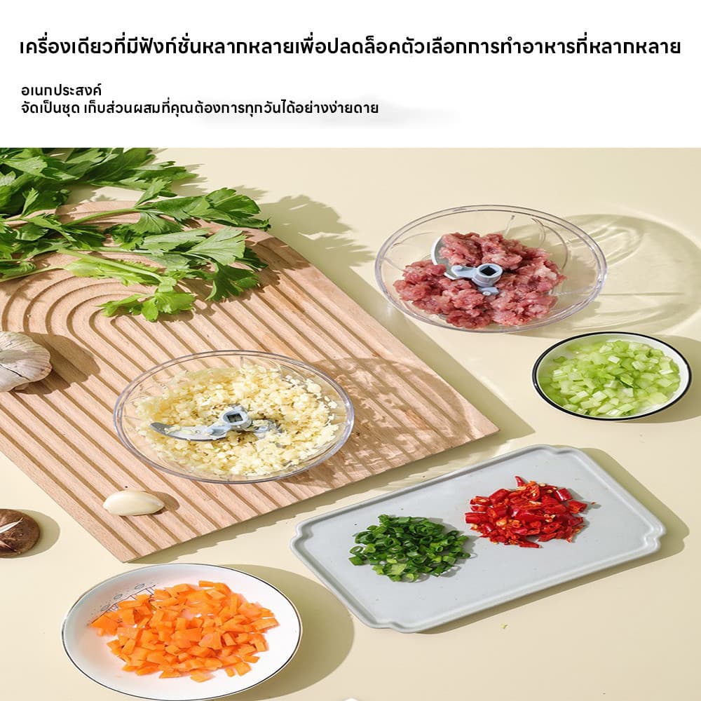 เครื่องปั่นแบบมือดึง ไม่ต้องใช้ไฟฟ้า เครื่องปั่นกระเทียม ขนาดกะทัดรัด เครื่องบดกระเทียม เครื่องบดพริก เครื่องบดอาหาร รูปที่ 3