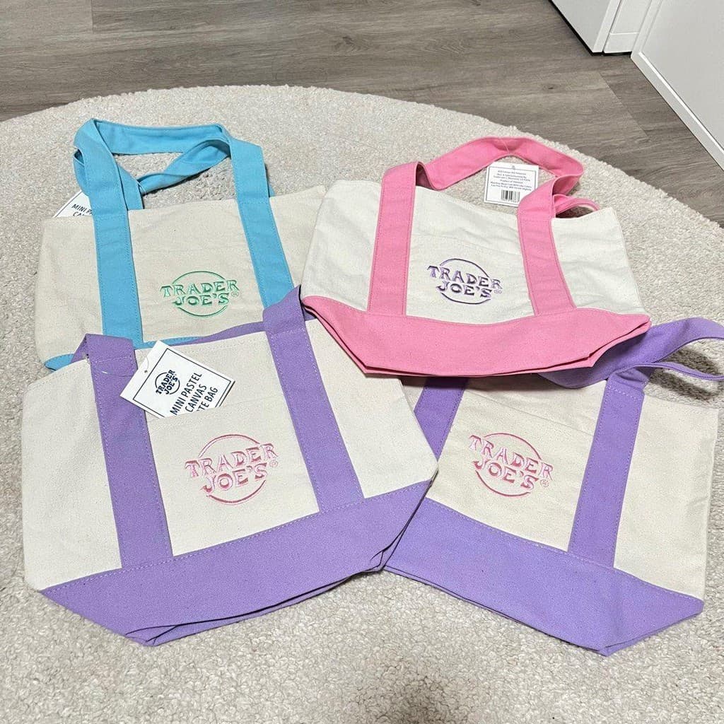 Trader Joes Mini Pastel Canvas Tote Bags Small Pastel Colored Canvas Bag Fashion Shopping Pouch รูปที่ 8
