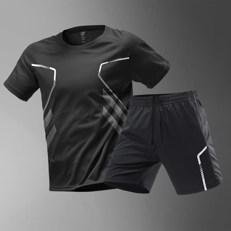 2026 ผู้ชายกีฬาเสื้อยืดและกางเกงขาสั้นชุดแห้งเร็วระบายอากาศฟิตเนสยิมวิ่ง/บาสเกตบอล/แบดมินตันการฝึกอบรม การทําตัวให้ผอม ฟิตเนสเสื้อผ้าสีดําและสีขาวสีเทา รูปที่ 8
