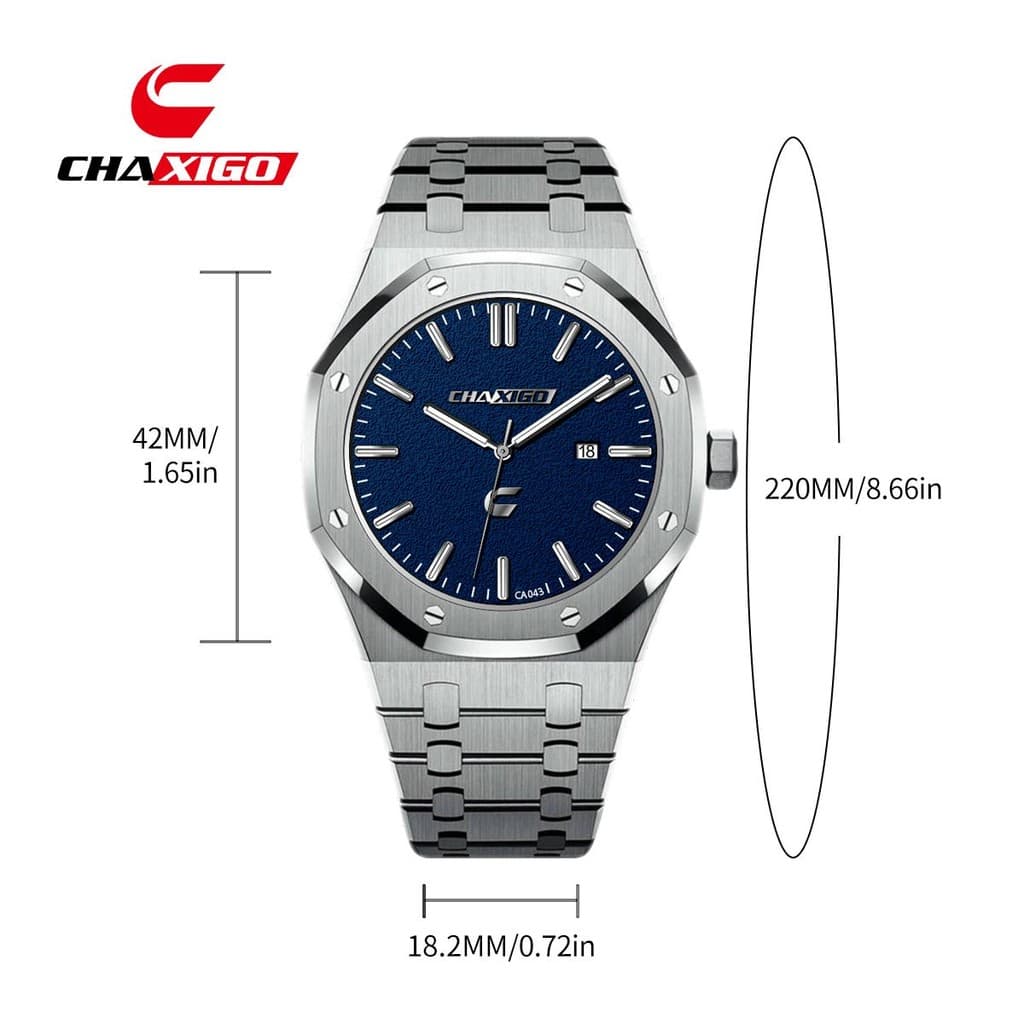CHAXIGO นาฬิกาผู้ชาย กันน้ำ 100% ดีไซน์พรีเมียม ตัวเรือนสแตนเลส แสดงวันที่ กระจกแร่ สไตล์ธุรกิจ CA043songkran รูปที่ 2