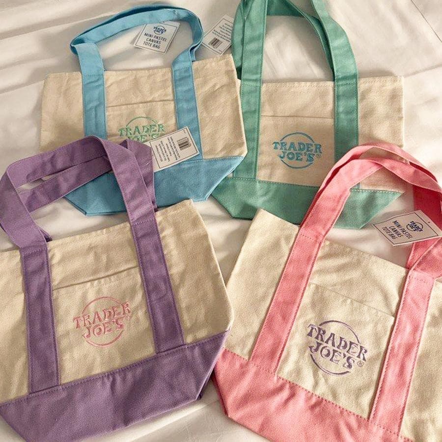 Trader Joes Mini Pastel Canvas Tote Bags Small Pastel Colored Canvas Bag Fashion Shopping Pouch รูปที่ 6