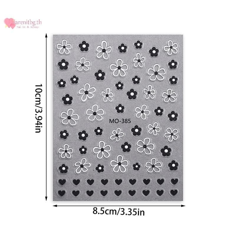 RENBG Blossom 3D สติ๊กเกอร์ติดเล็บสีขาวสีดํากลีบดอกไม้เล็บ Decals Elegant งานแต่งงานออกแบบฤดูใบไม้ผลิดอกไม้เล็บ Slider Decor TH รูปที่ 5