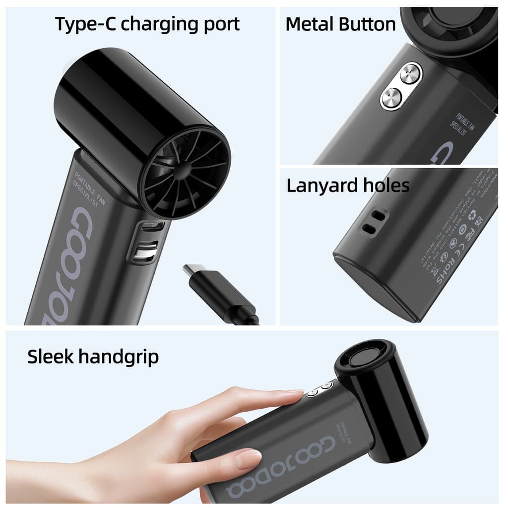 GOOJODOQ GFS007 พัดลมมือถือขนาดเล็กแบบพกพาพัดลม Turbo Jet ความเร็วสูง 4000mAh จอแสดงผล LED รูปที่ 7