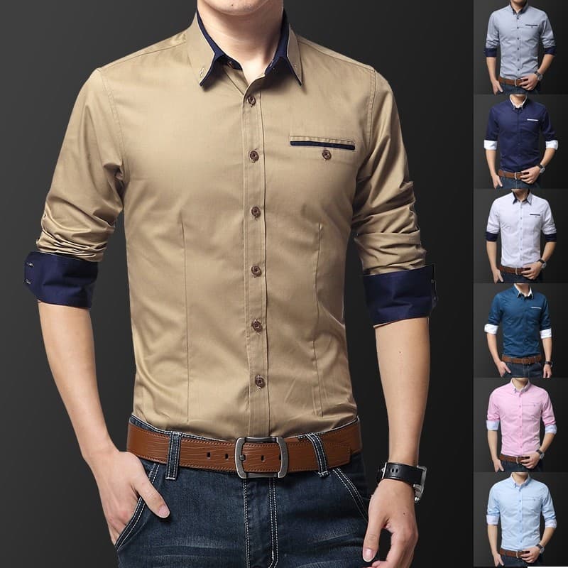 เสื้อเชิ้ต แขนยาว สไตล์ลำลอง แฟชั่นเกาหลี สำหรับผู้ชาย ขนาด M-5 Xl รูปที่ 1