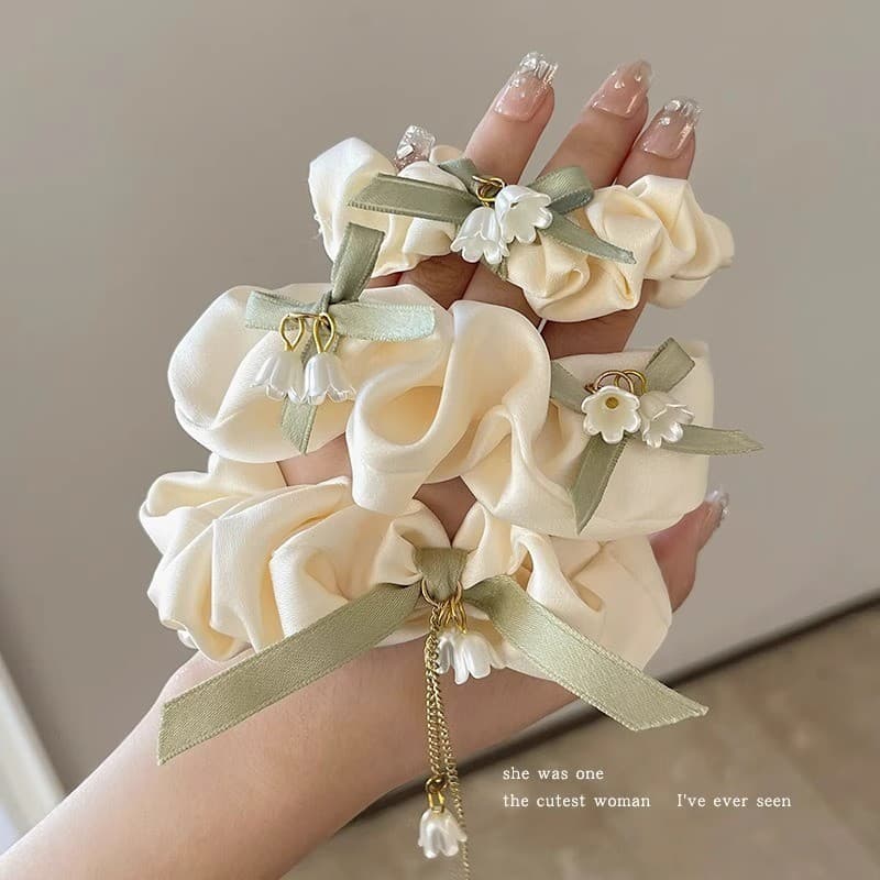 แฟชั่น Lily of The Valley ดอกไม้เชือกผมผูกผมยางรัดหัวเชือก Scrunchies รูปที่ 7