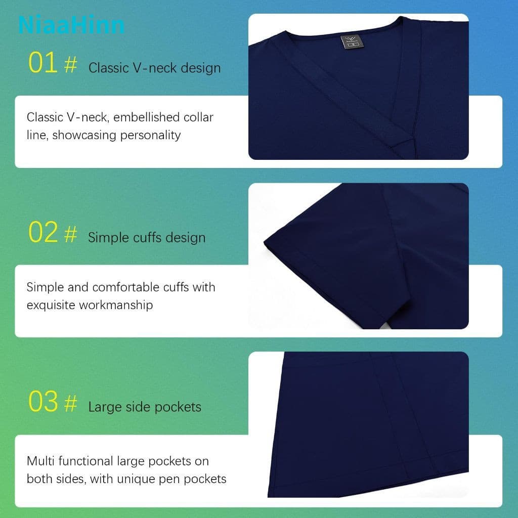 XS-XXL เสื้อ+กางเกงชุดสครับ ชุดห้องผ่าตัด ชุดแพทย์ ชุดพยาบาล ชุดเข้าเวร เสื้อคอวี รูปที่ 5
