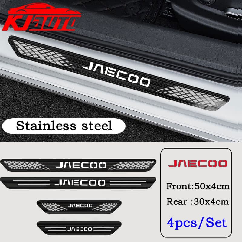 4pcs Jaecoo รถสแตนเลสเกณฑ์แถบโลหะยินดีต้อนรับเหยียบตกแต่ง Auto จัดแต่งทรงผมสติกเกอร์สําหรับ Chery Jaecoo J7 J8 Phev อุปกรณ์เสริม