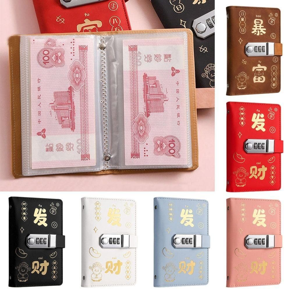 Forever 100 ซองประหยัดเงิน Challenge ประหยัดเงินพร้อมรหัสผ่านล็อค Mini Binder Saving Challenge, ตลก PU รวยค้างคืนแผ่นออมทรัพย์แบบใช้ซ้ําได้เด็ก รูปที่ 9