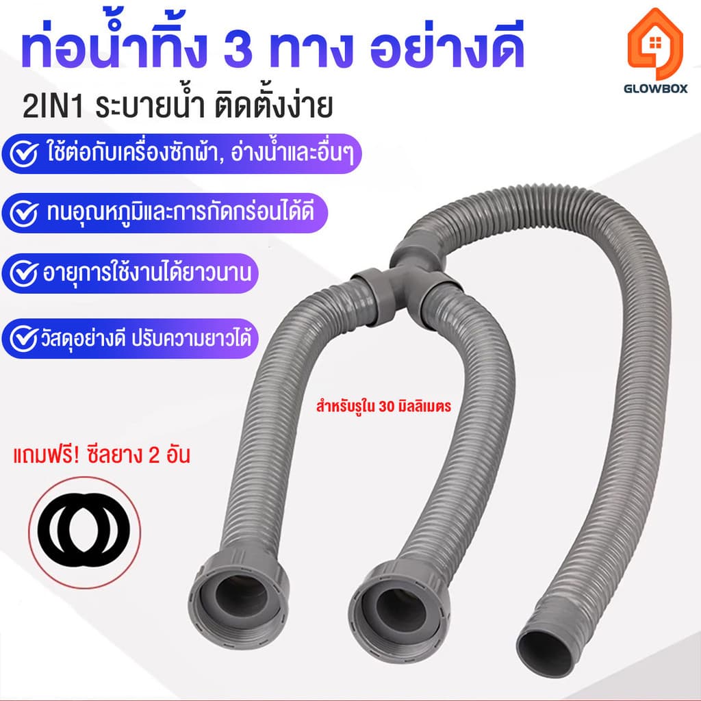 ท่อน้ำทิ้ง 3 ทาง อย่างดี ท่อน้ำทิ้งตัวY จากไทย ท่อน้ำทิ้งล้างจาน สายน้ำทิ้งเครื่องซักผ้า รูปที่ 1