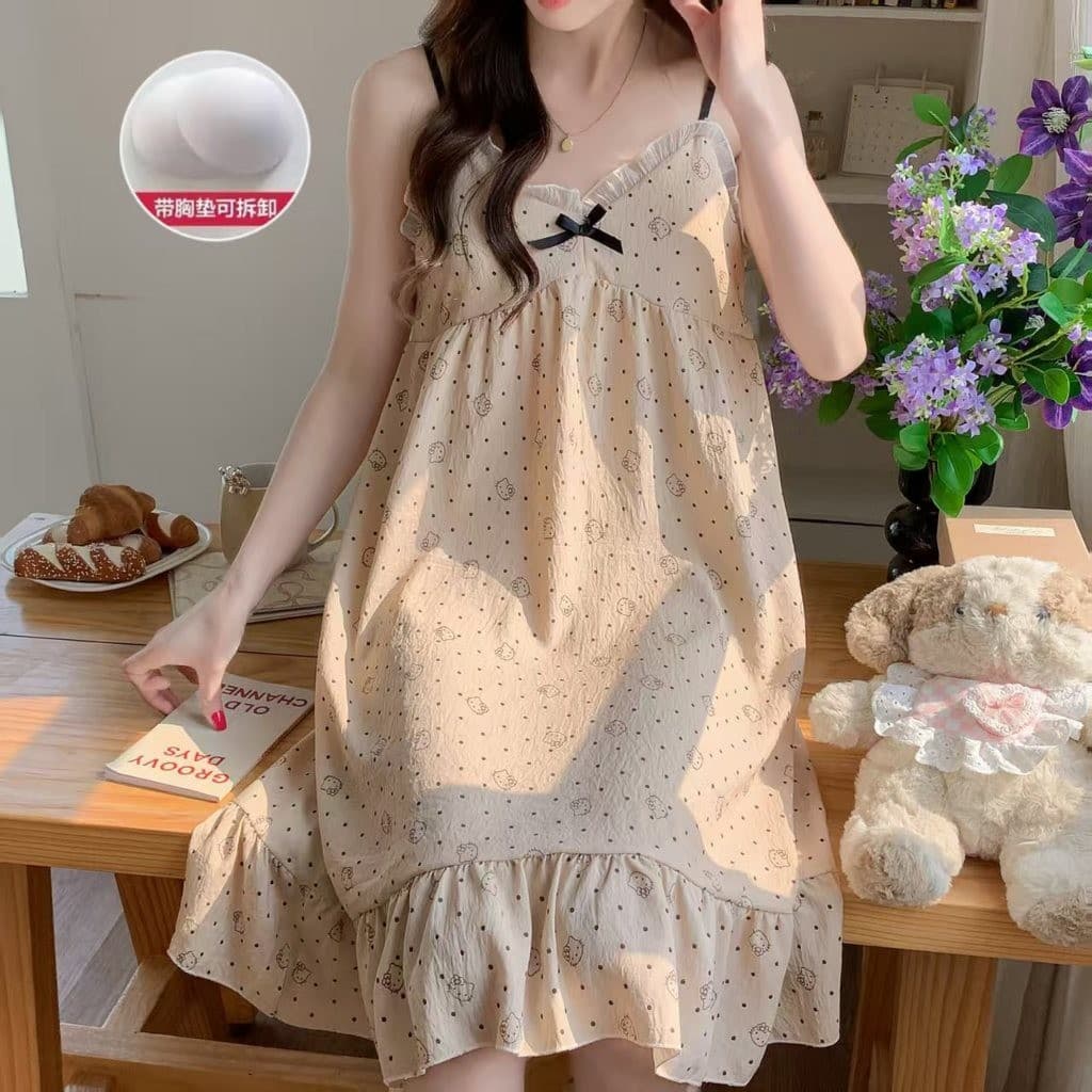 056 E ชุดนอนกระโปรงแถมฟองน้ำมีแบบสายเดี่ยวและเสื้อกล้าม ชุดกระโปรงลายน่ารักลายการ์ตูนใส่สบายมาก สินค้า จาก กทม รูปที่ 6