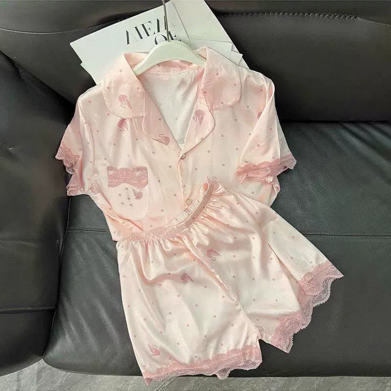 ชุดนอนผ้าไหมน้ําแข็งผู้หญิงฤดูร้อนสไตล์บางลูกไม้เย็นแขนสั้น High-End Homewear สูทรุ่นคุณภาพสูง รูปที่ 5