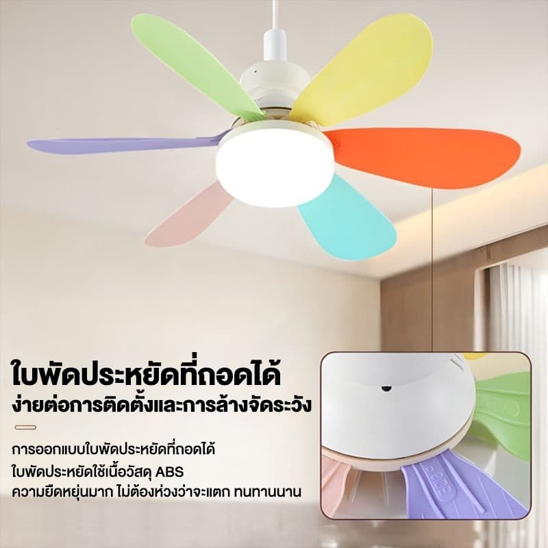 ส่งจากไทย E27 พัดลมโคมไฟ ไฟเพดาน LED 40W หลอดไฟกลม LED Bulb Light พัดลมติดเพดาน รูปที่ 9