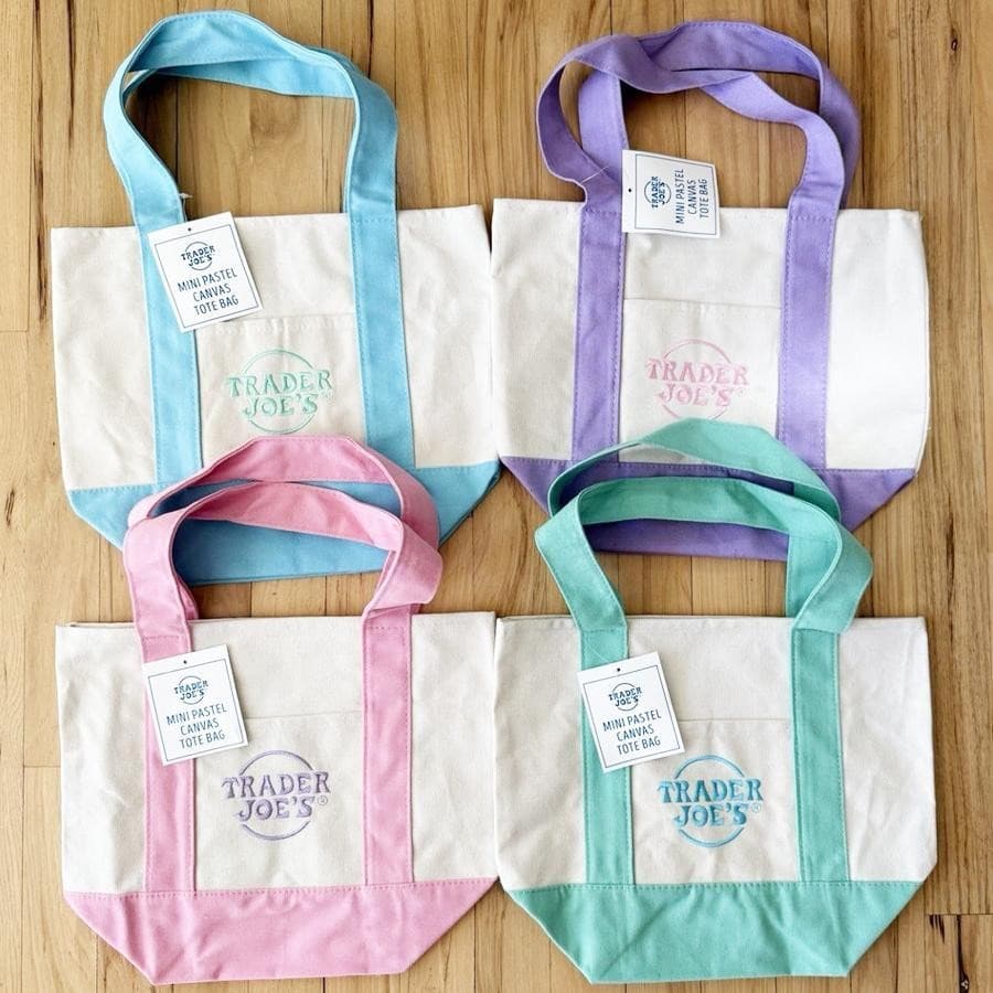 Trader Joes Mini Pastel Canvas Tote Bags Small Pastel Colored Canvas Bag Fashion Shopping Pouch รูปที่ 1