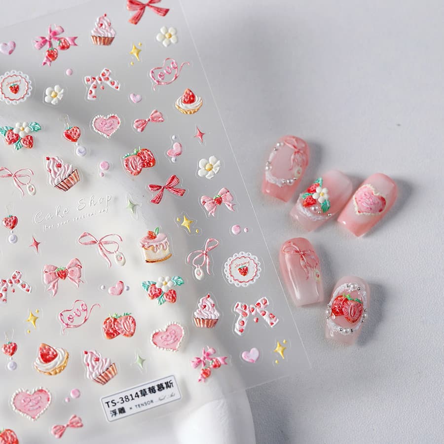 magico Moji Tietsu Cartoon Relief Finger Sticker Pro Frosted Thin Shore Sticker TS-3814 Strawberry Mousse รูปที่ 1