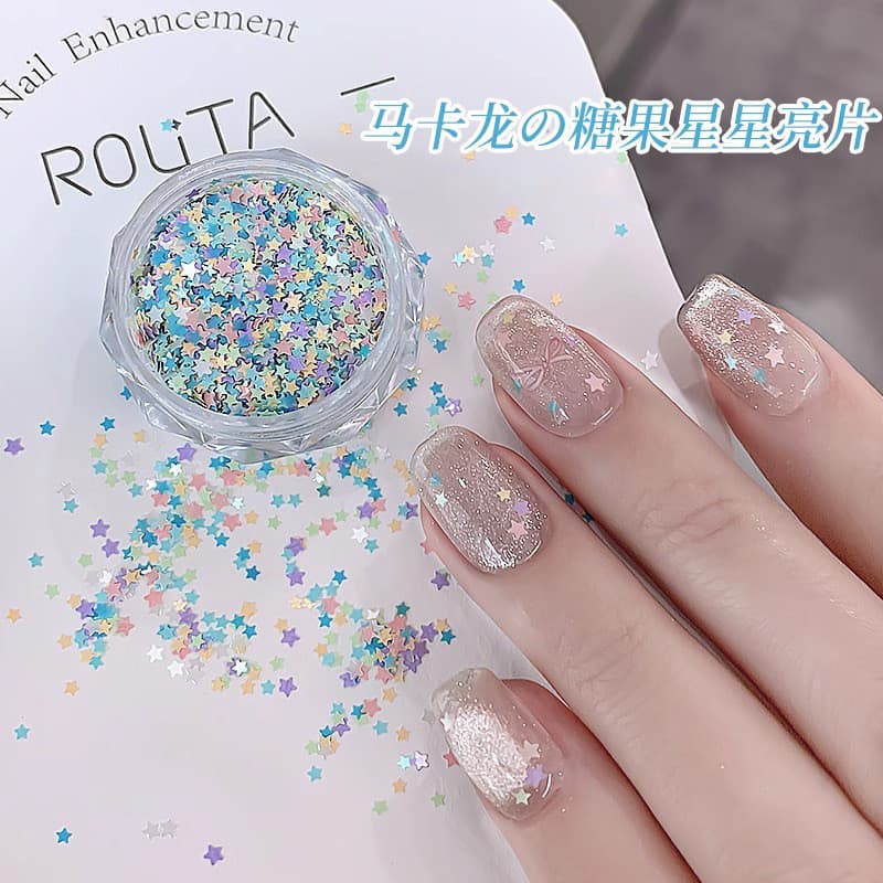 สไตล์ใหม่ มาการอง มินิดาวเลื่อมอุปกรณ์แต่งเล็บที่มีสีสันมินิดาวห้าแฉกกระพริบตกแต่งเล็บ รูปที่ 2