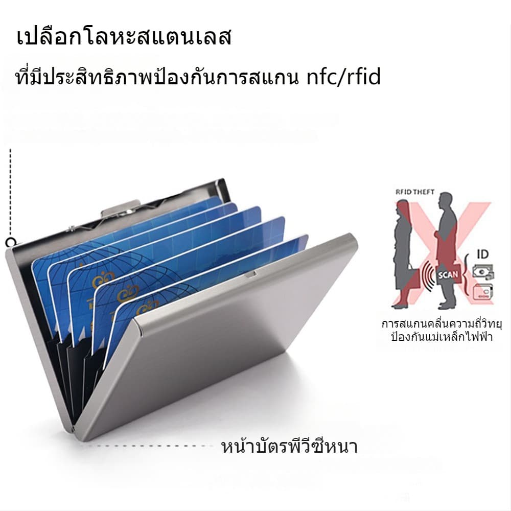 กล่องสแตนเลสสําหรับบัตรเครดิต ระบบป้องกัน Rfid Id การโจรกรรม กระเป๋าบัตร นามบัตรเครดิต ใส่ป้องกัน รูปที่ 9