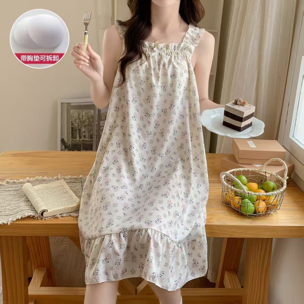 056 E ชุดนอนกระโปรงแถมฟองน้ำมีแบบสายเดี่ยวและเสื้อกล้าม ชุดกระโปรงลายน่ารักลายการ์ตูนใส่สบายมาก สินค้า จาก กทม รูปที่ 9