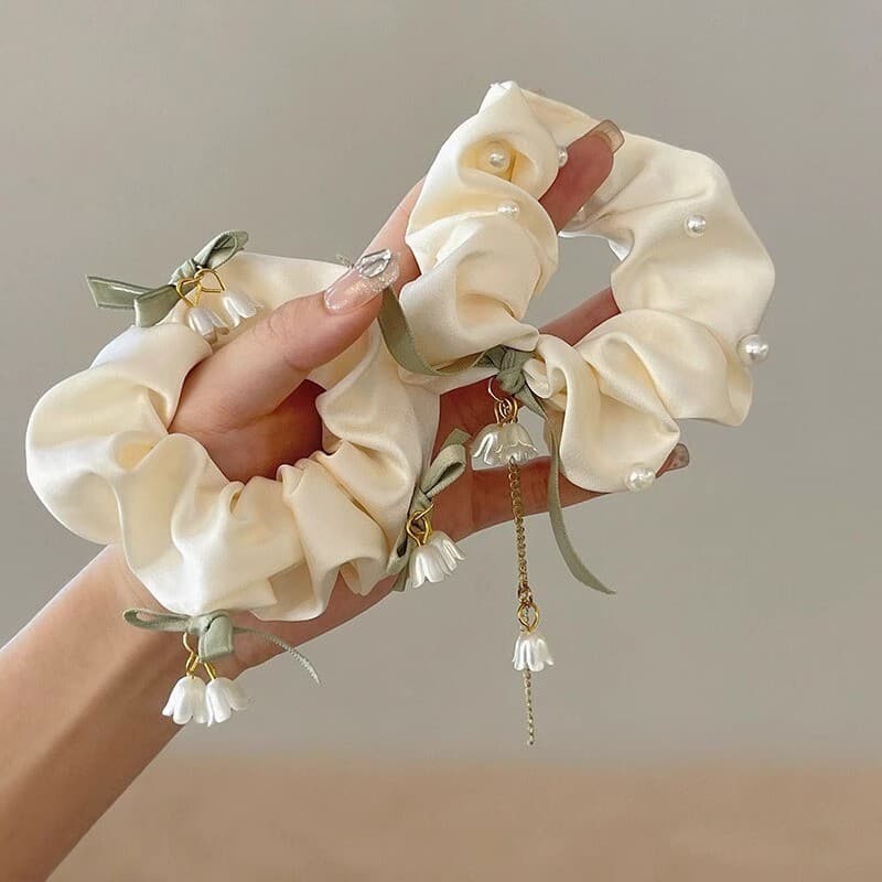 แฟชั่น Lily of The Valley ดอกไม้เชือกผมผูกผมยางรัดหัวเชือก Scrunchies รูปที่ 5