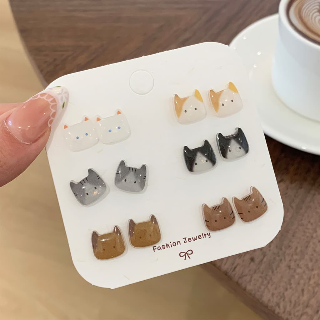 6 คู่/ญี่ปุ่นน่ารักต่างหูหัวลูกแมว Sweet Niche All-Match ต่างหูนักเรียนเฉพาะ ins รูปที่ 1