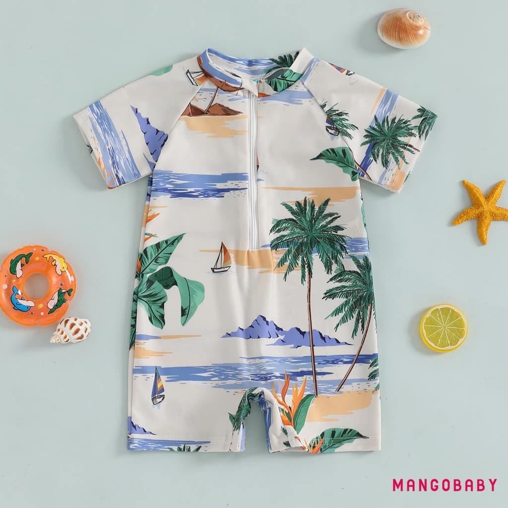- ชุดว่ายน้ําเด็กผู้หญิง Shark พิมพ์แขนสั้น Mock คอ Zip Up Rash Guard ชุดว่ายน้ํา รูปที่ 7