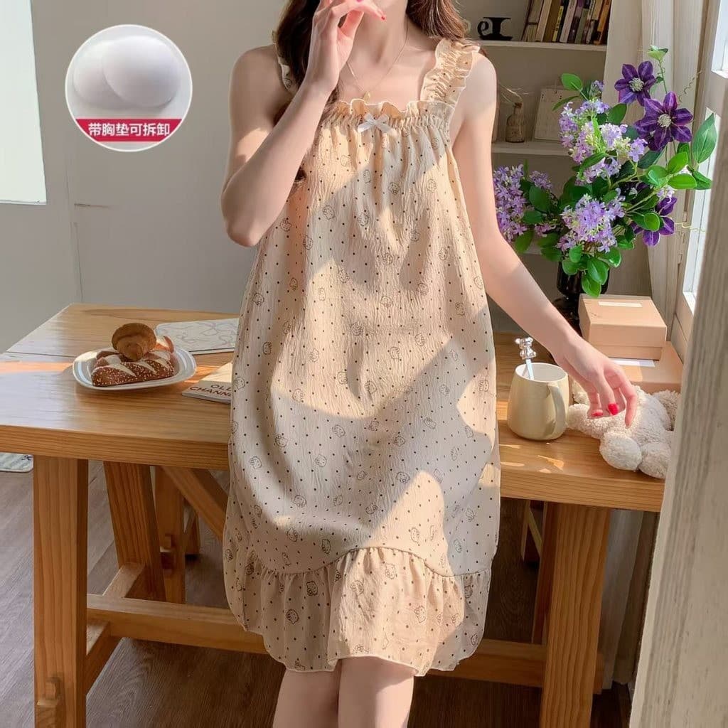056 E ชุดนอนกระโปรงแถมฟองน้ำมีแบบสายเดี่ยวและเสื้อกล้าม ชุดกระโปรงลายน่ารักลายการ์ตูนใส่สบายมาก สินค้า จาก กทม รูปที่ 2