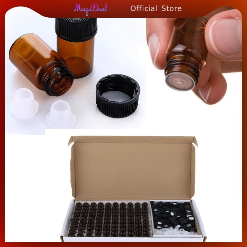 MagiDeal ขวดแก้วสีเหลืองอําพัน 100 ชิ้นพร้อมเครื่องลดออกซิเจนน้ํามันหอมระเหยขนาดเล็ก Vials 1ml รูปที่ 6