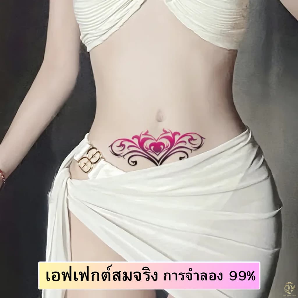 แทททูดอกไม้ สติกเกอร์รอยสักชั่วคราว แทททูหญิงเซ็กซี่ ลายสักท้อง เย้ายวน เอว หน้าอก กันน้ํา รูปที่ 2