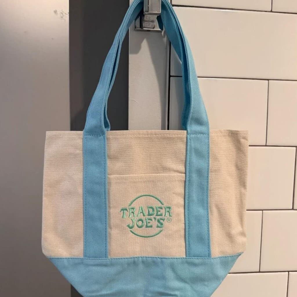 Trader Joes Mini Pastel Canvas Tote Bags Small Pastel Colored Canvas Bag Fashion Shopping Pouch รูปที่ 3