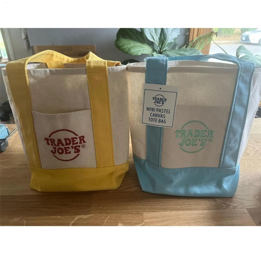Trader Joes Mini Pastel Canvas Tote Bags Small Pastel Colored Canvas Bag Fashion Shopping Pouch รูปที่ 2